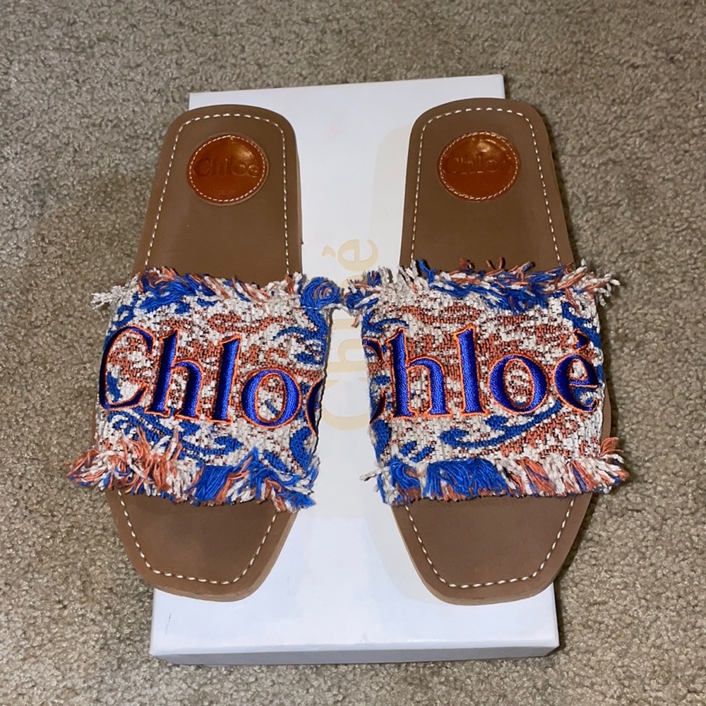 Blue and burnt orange CHLOE slide size 37